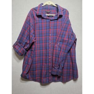 Synergy Men’s Plaid Button Up Shirt 2XLT Tall Blue Red Roll Tab Sleeves